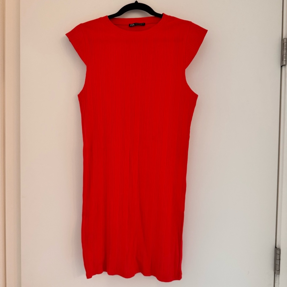 Coral Sleeveless Mini Dress with subtle stripes